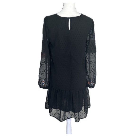 Black Floral Embroidered Smock Dress - Picture 3 of 5